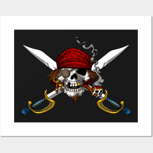 Pirate Flag Crossed Swords Skull Captain Costume Posters and Art